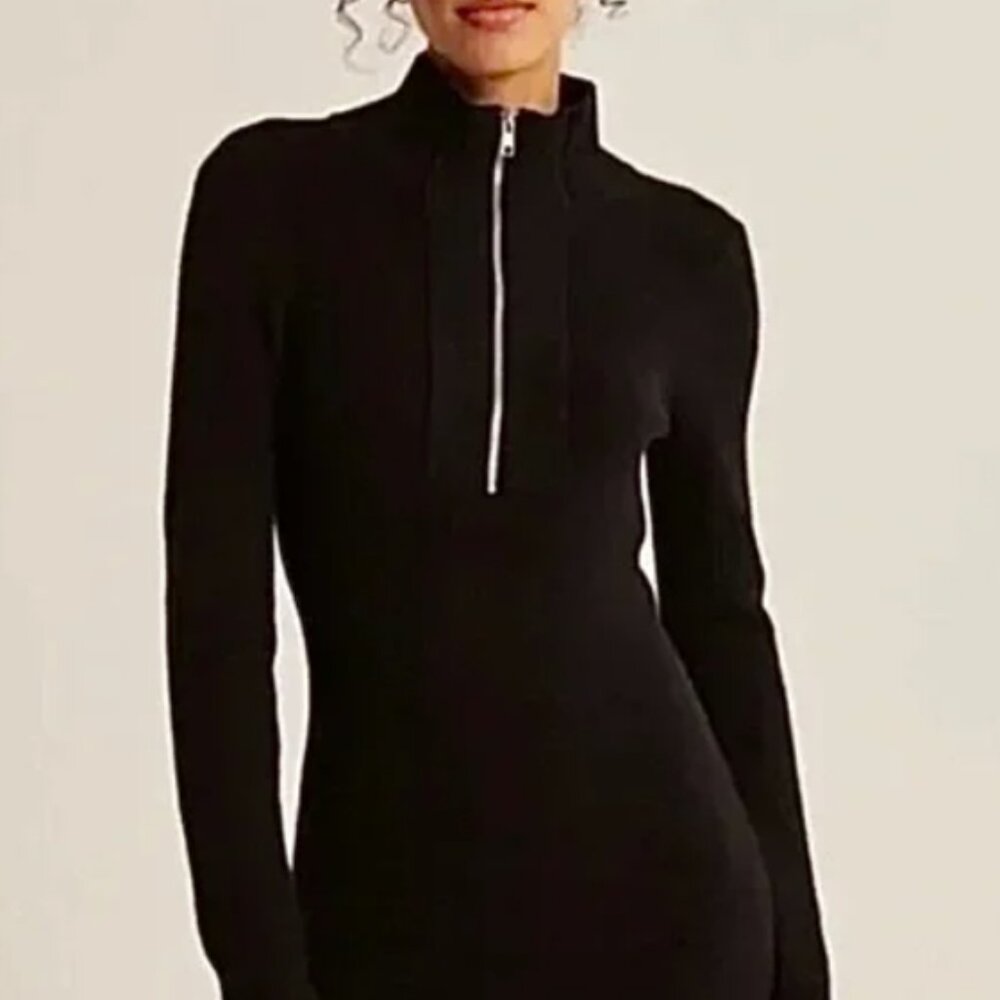 Abercrombie Long Sleeve Ribbed Half Zip Mini Sweater Dress sz s petite
